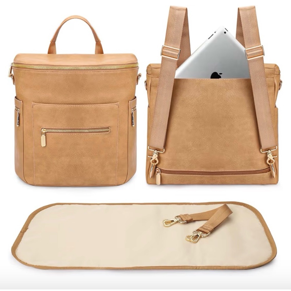 Faux leather diaper bag backpack